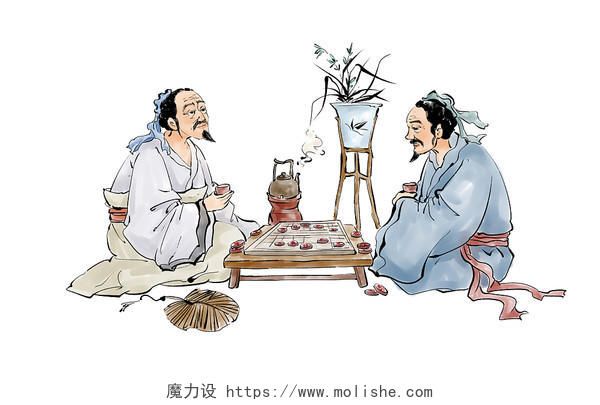 古风象棋古代人物下象棋插画